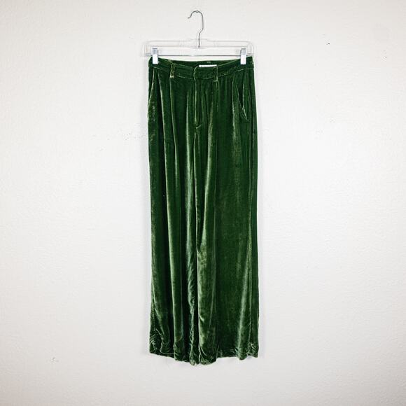 Reformation Wes Velvet Wide-Leg Pants in Green size 0 Petite - Picture 2 of 11